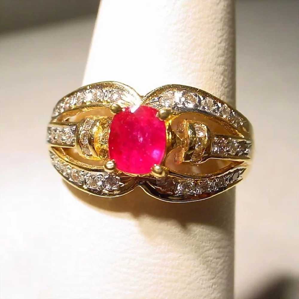 Flaming Red Ruby Diamond Ring 18K - image 4