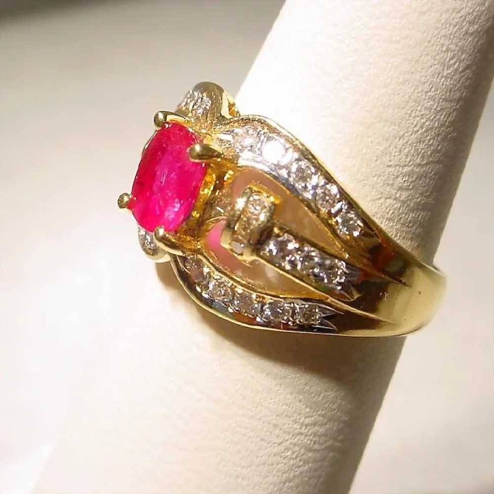Flaming Red Ruby Diamond Ring 18K - image 5