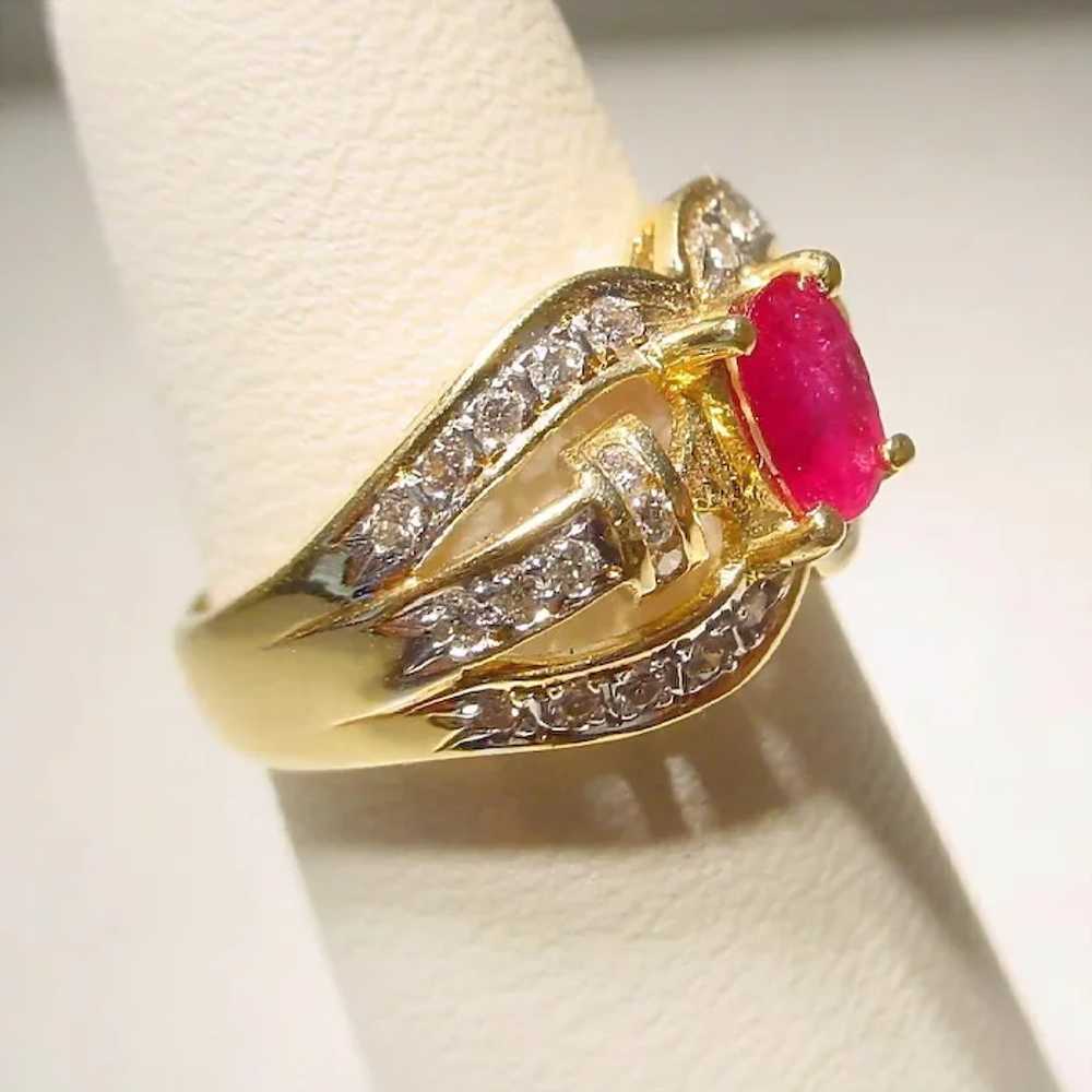 Flaming Red Ruby Diamond Ring 18K - image 6