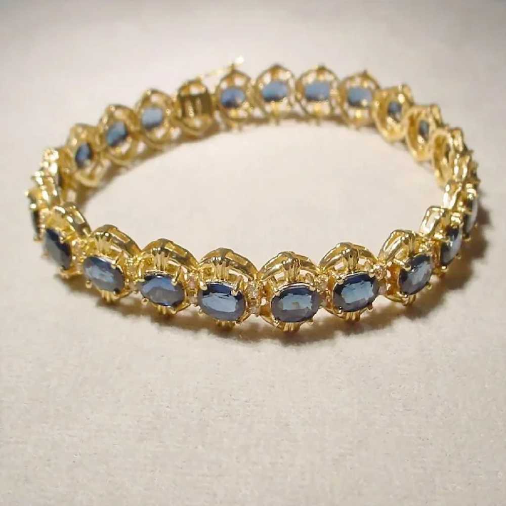 Sapphire Tennis Bracelet Diamonds 14K - image 2