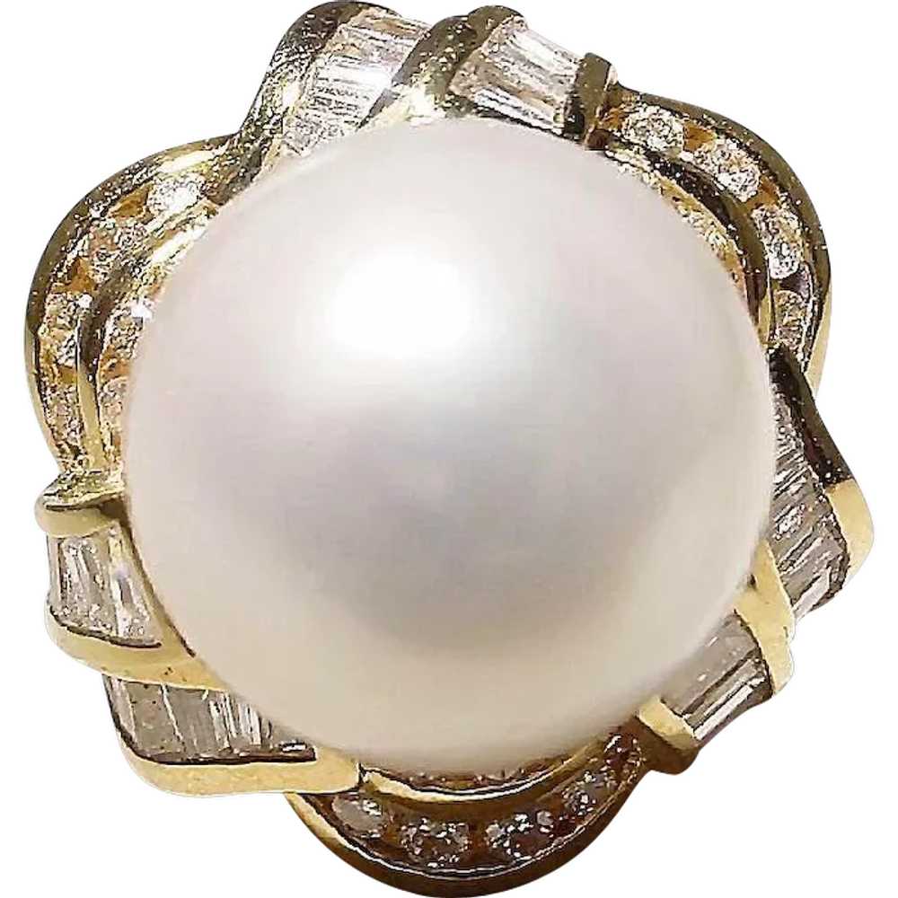 Magnificent South Sea Cultured Pearl Diamond Ring… - image 1