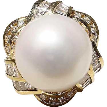 Magnificent South Sea Cultured Pearl Diamond Ring… - image 1