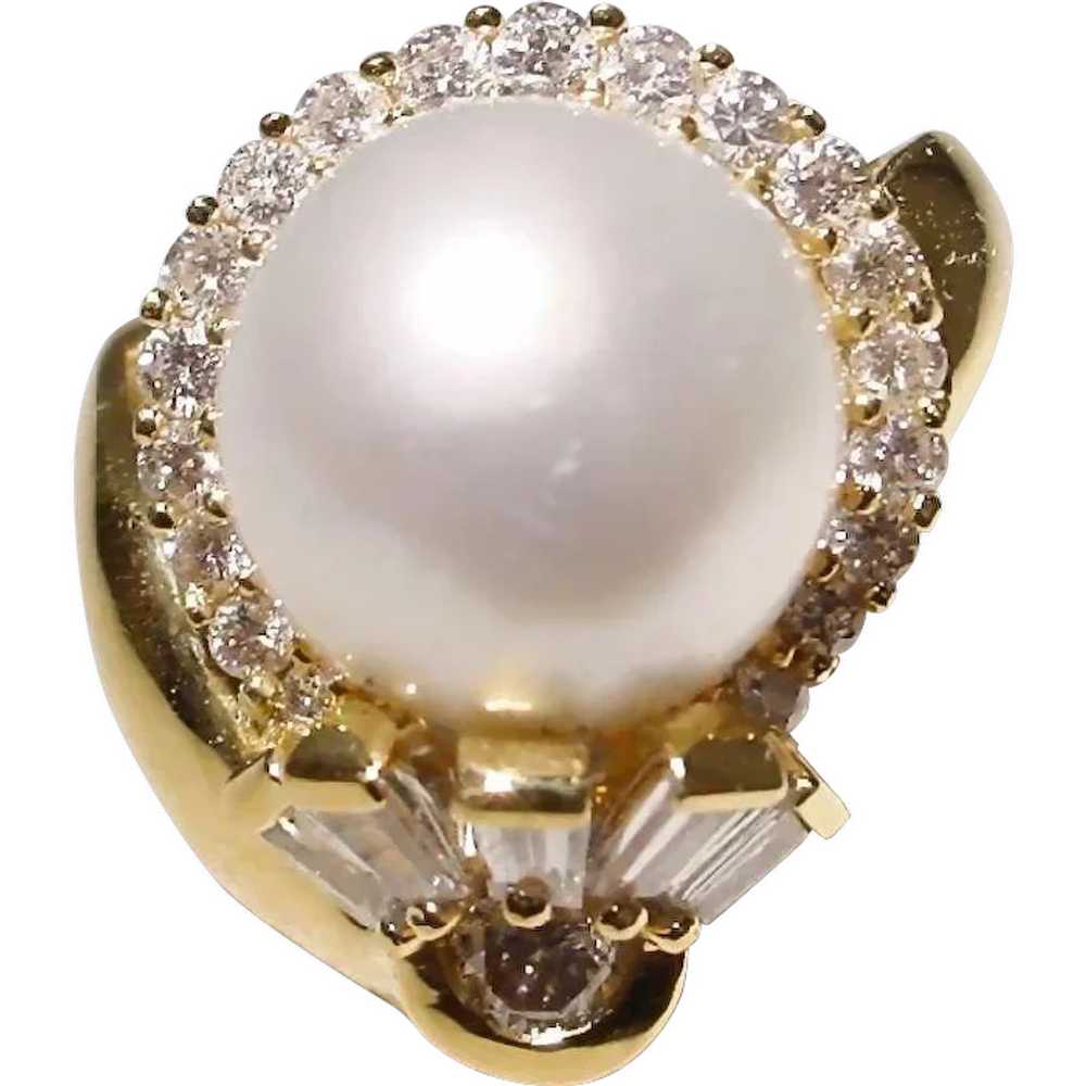 Elegant South Sea Cultured Pearl Diamond Ring 18K… - image 1