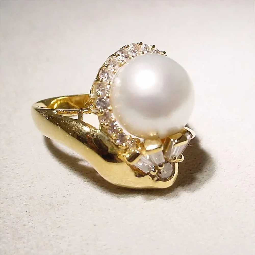 Elegant South Sea Cultured Pearl Diamond Ring 18K… - image 2