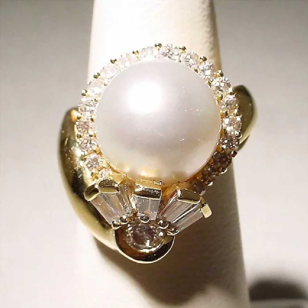 Elegant South Sea Cultured Pearl Diamond Ring 18K… - image 3
