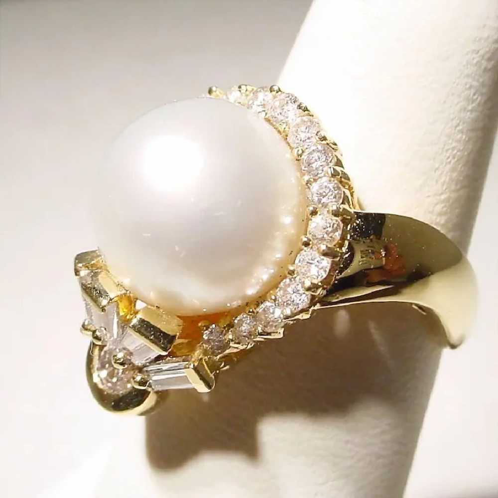Elegant South Sea Cultured Pearl Diamond Ring 18K… - image 4