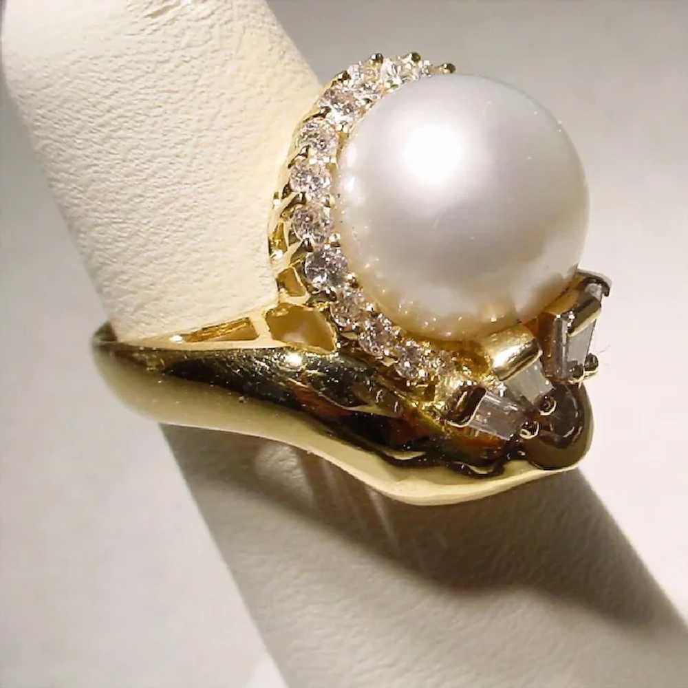 Elegant South Sea Cultured Pearl Diamond Ring 18K… - image 5