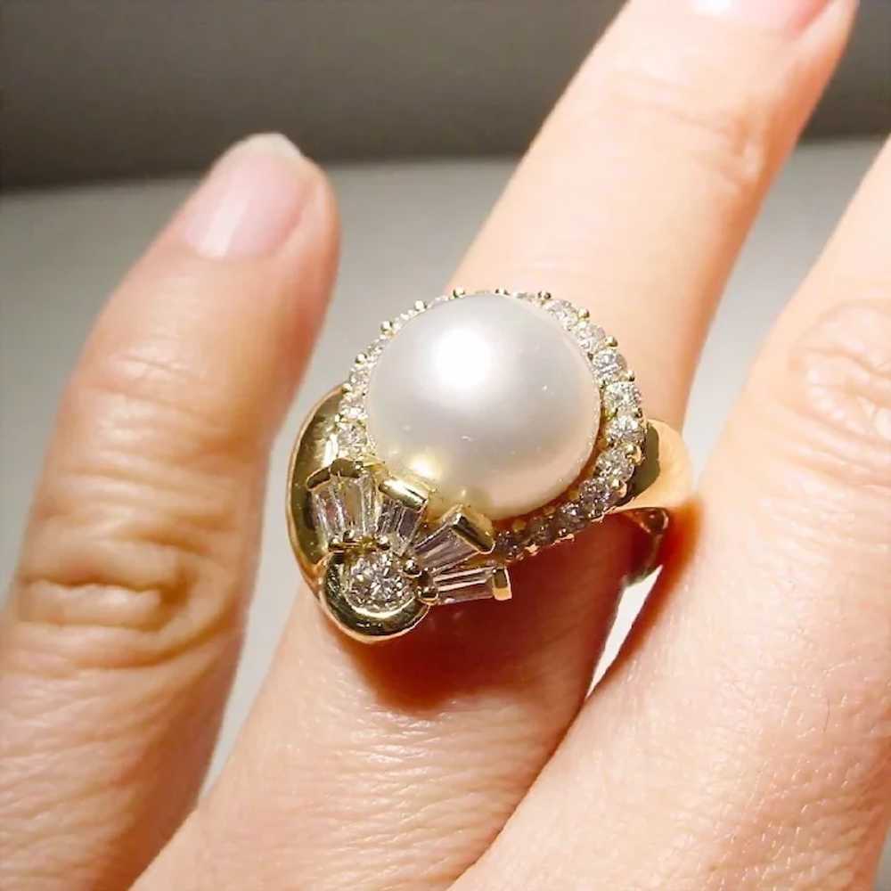 Elegant South Sea Cultured Pearl Diamond Ring 18K… - image 7