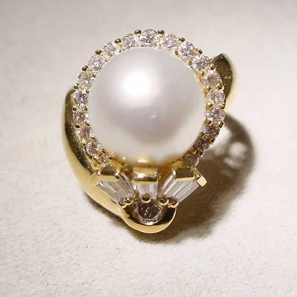 Elegant South Sea Cultured Pearl Diamond Ring 18K… - image 8