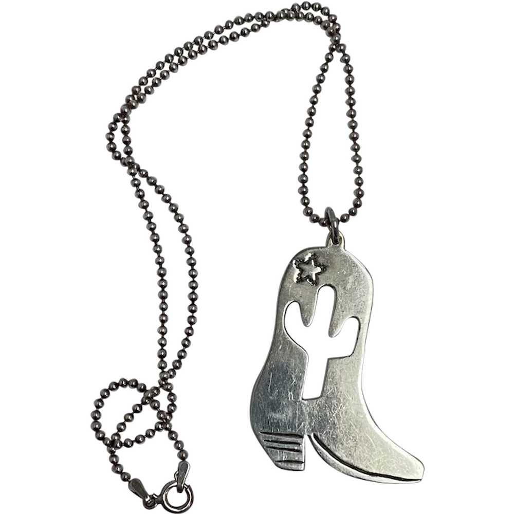 Mexican sterling silver cowboy boot necklace - image 1