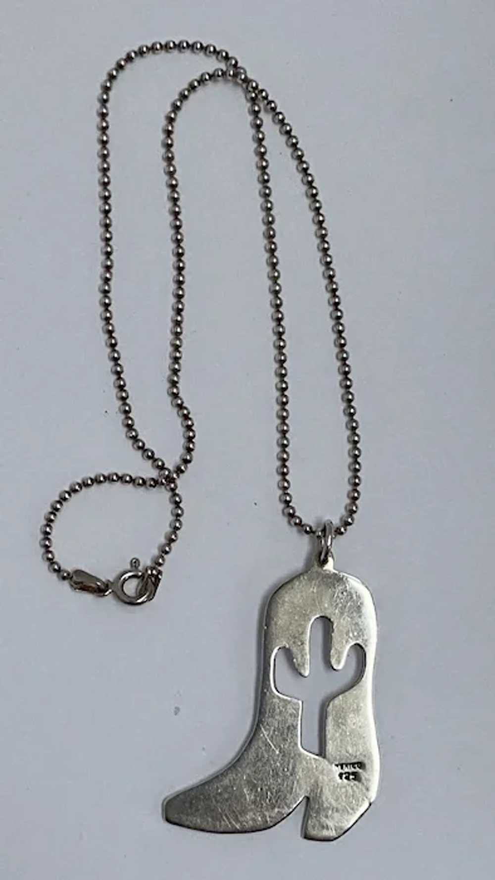 Mexican sterling silver cowboy boot necklace - image 3