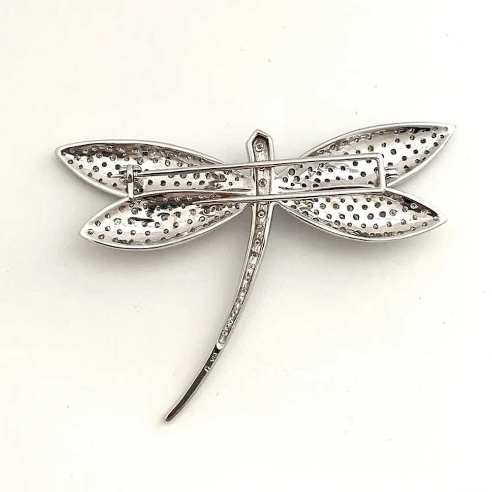 Vintage Large 18K White Gold Diamond Dragonfly Br… - image 10