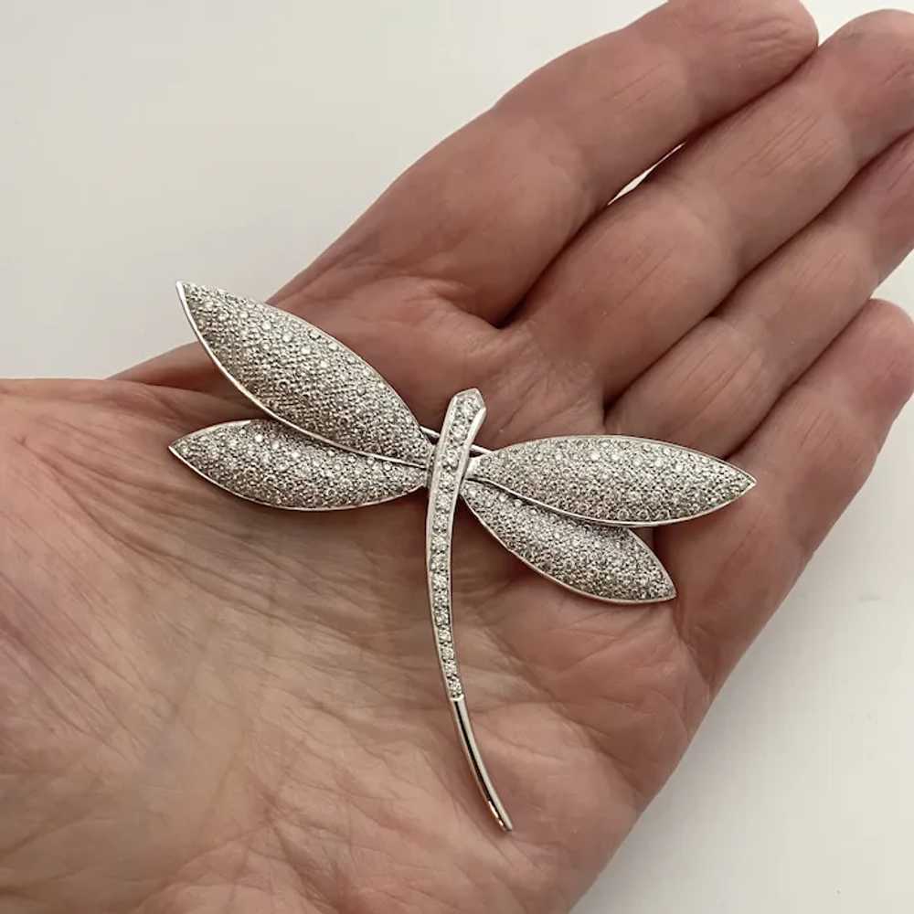 Vintage Large 18K White Gold Diamond Dragonfly Br… - image 2