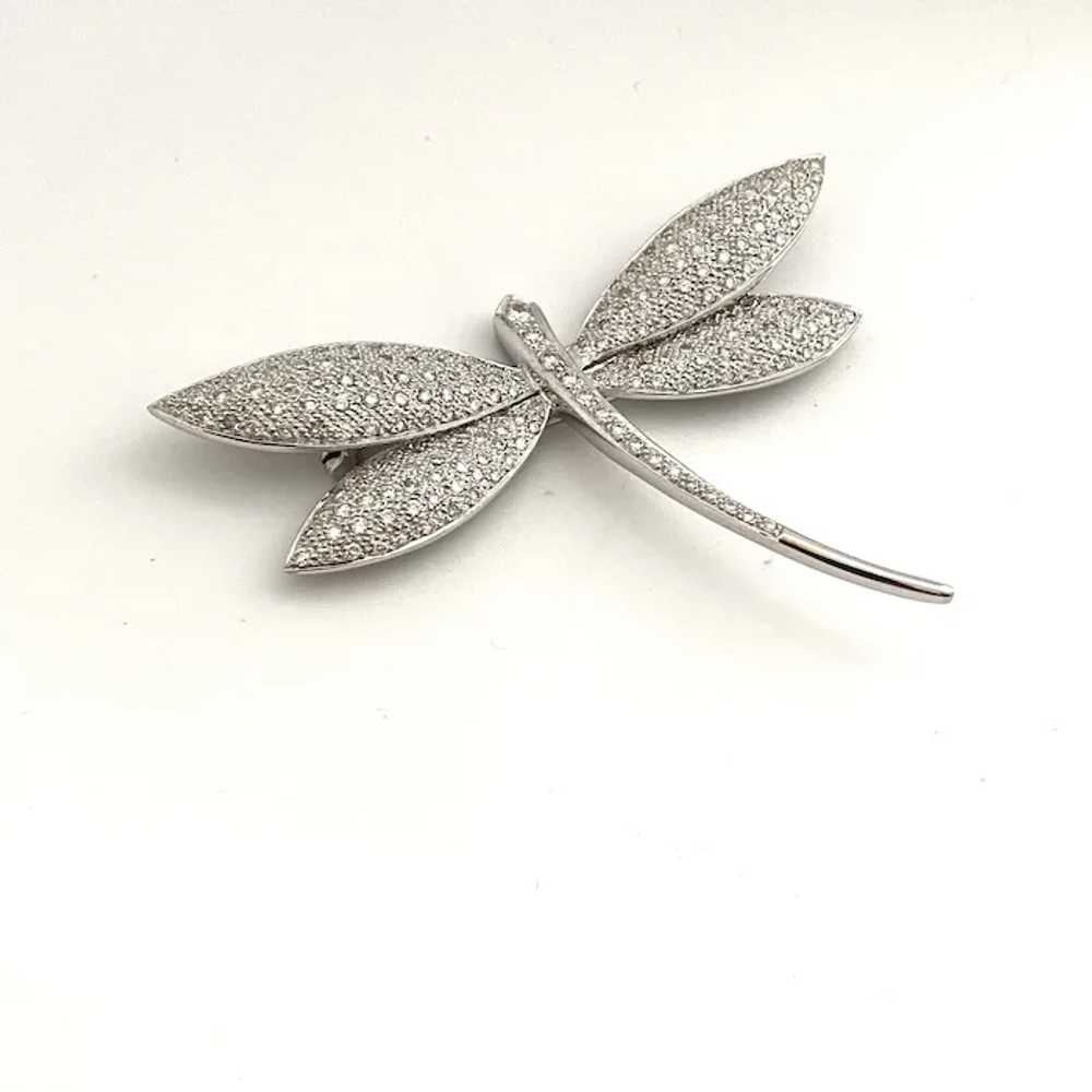 Vintage Large 18K White Gold Diamond Dragonfly Br… - image 3