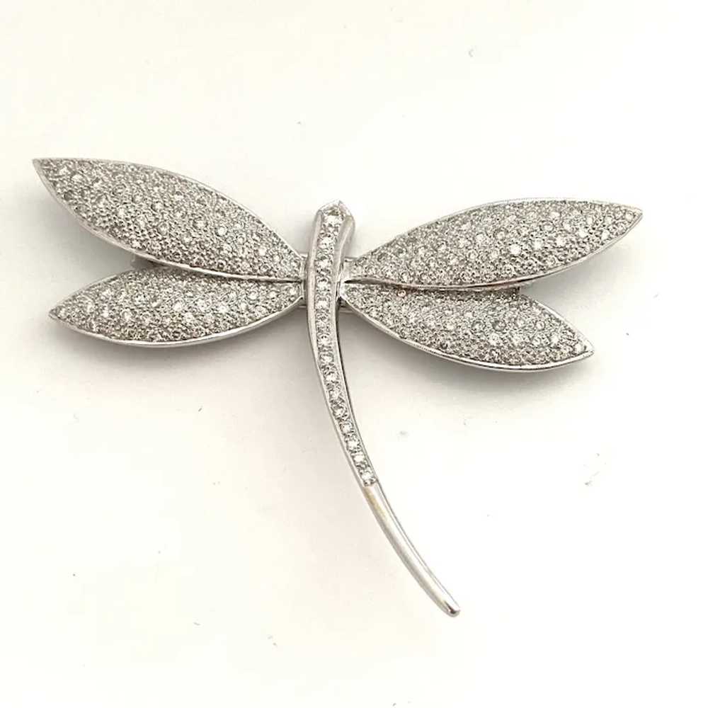 Vintage Large 18K White Gold Diamond Dragonfly Br… - image 4