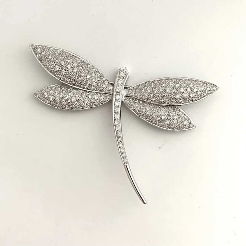 Vintage Large 18K White Gold Diamond Dragonfly Br… - image 5