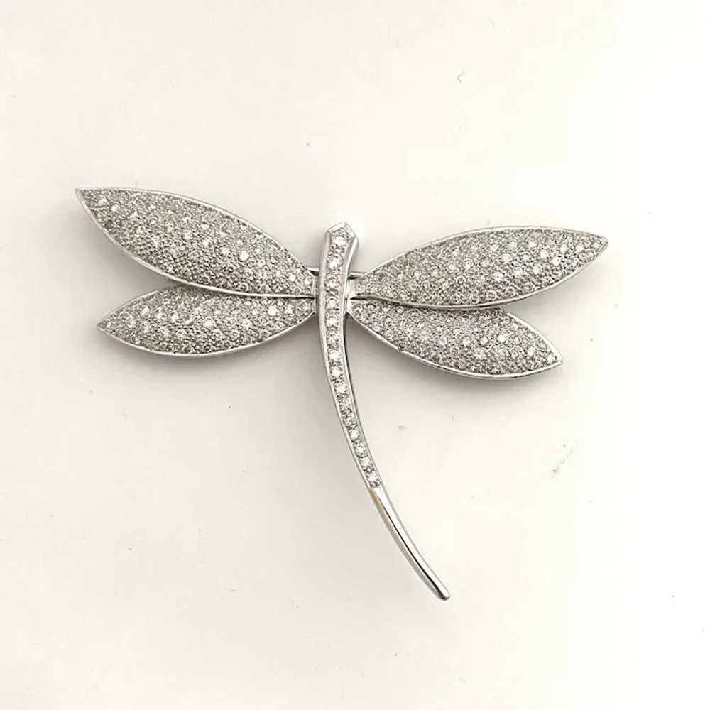 Vintage Large 18K White Gold Diamond Dragonfly Br… - image 6