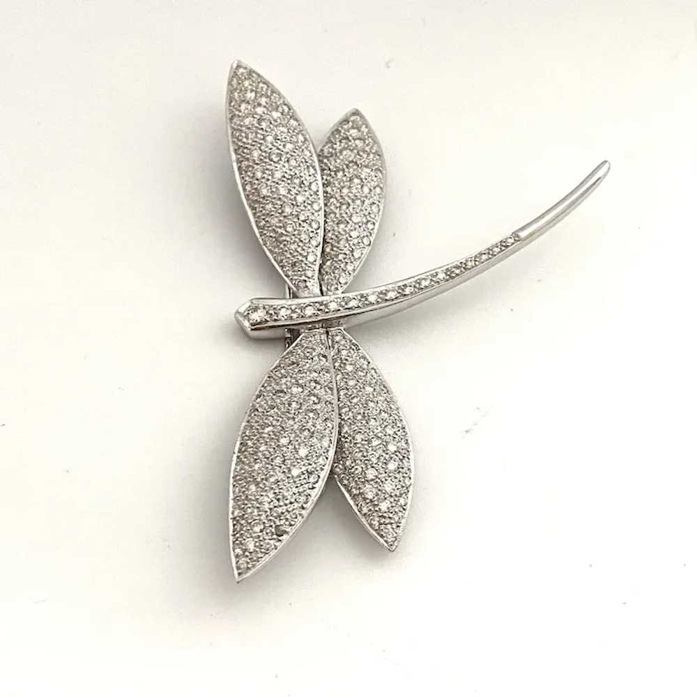 Vintage Large 18K White Gold Diamond Dragonfly Br… - image 7