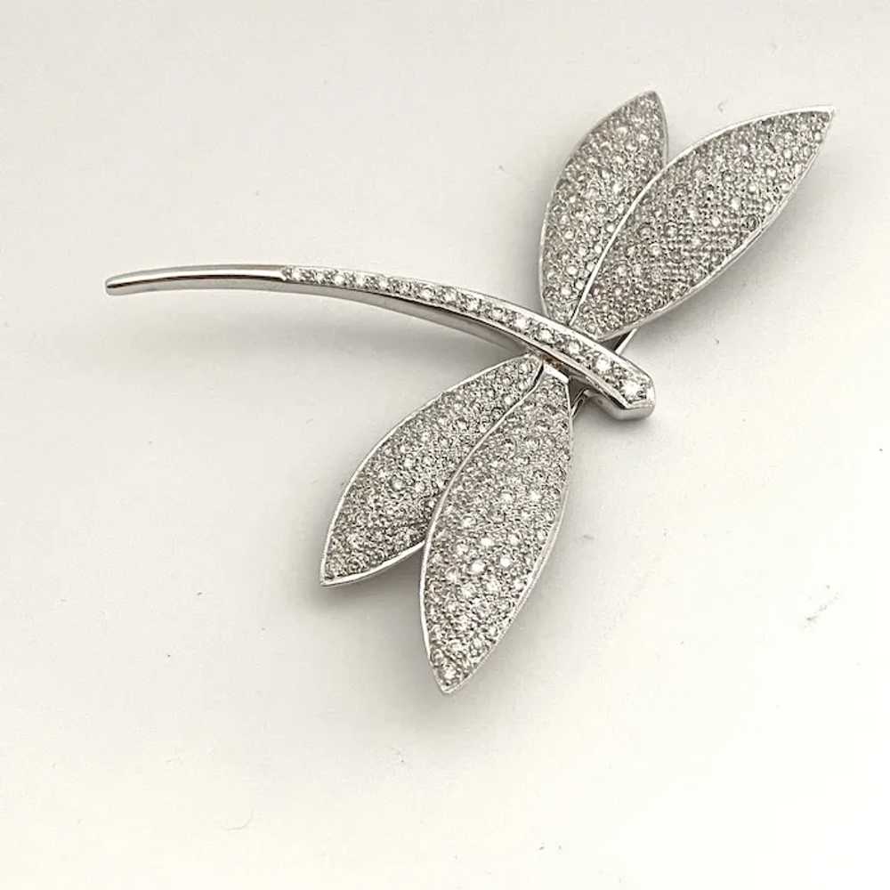 Vintage Large 18K White Gold Diamond Dragonfly Br… - image 8