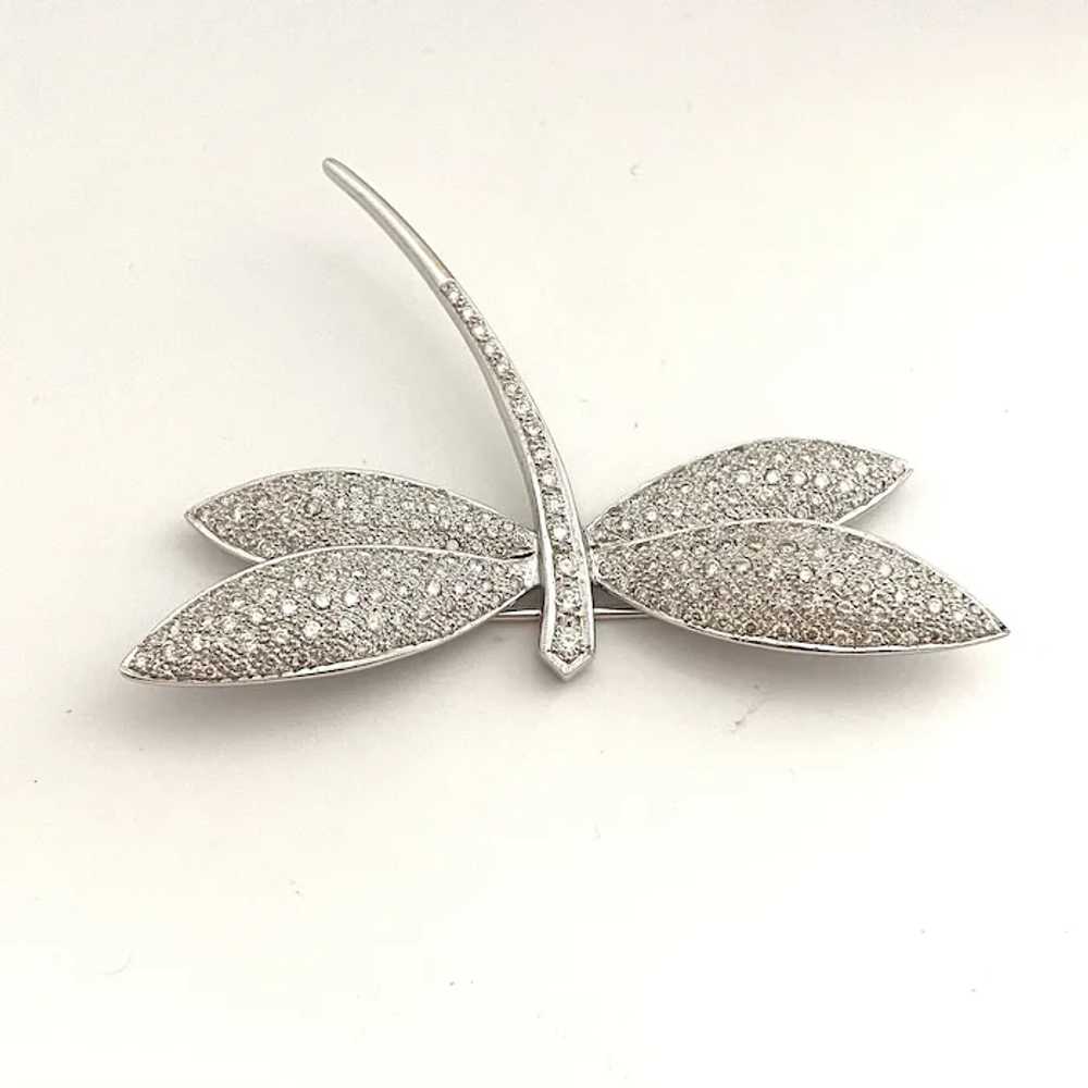 Vintage Large 18K White Gold Diamond Dragonfly Br… - image 9