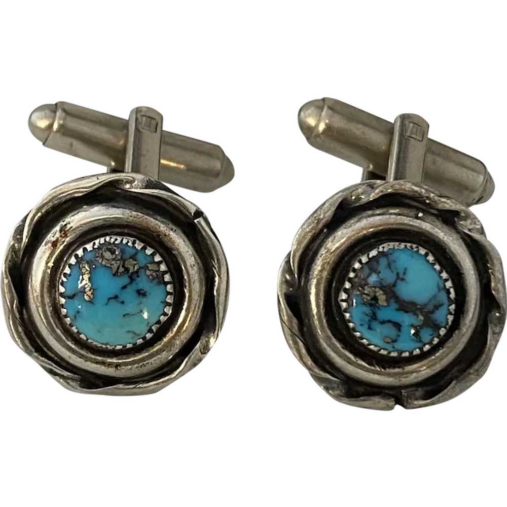 Native American Sterling and Turquoise Cufflinks - image 1