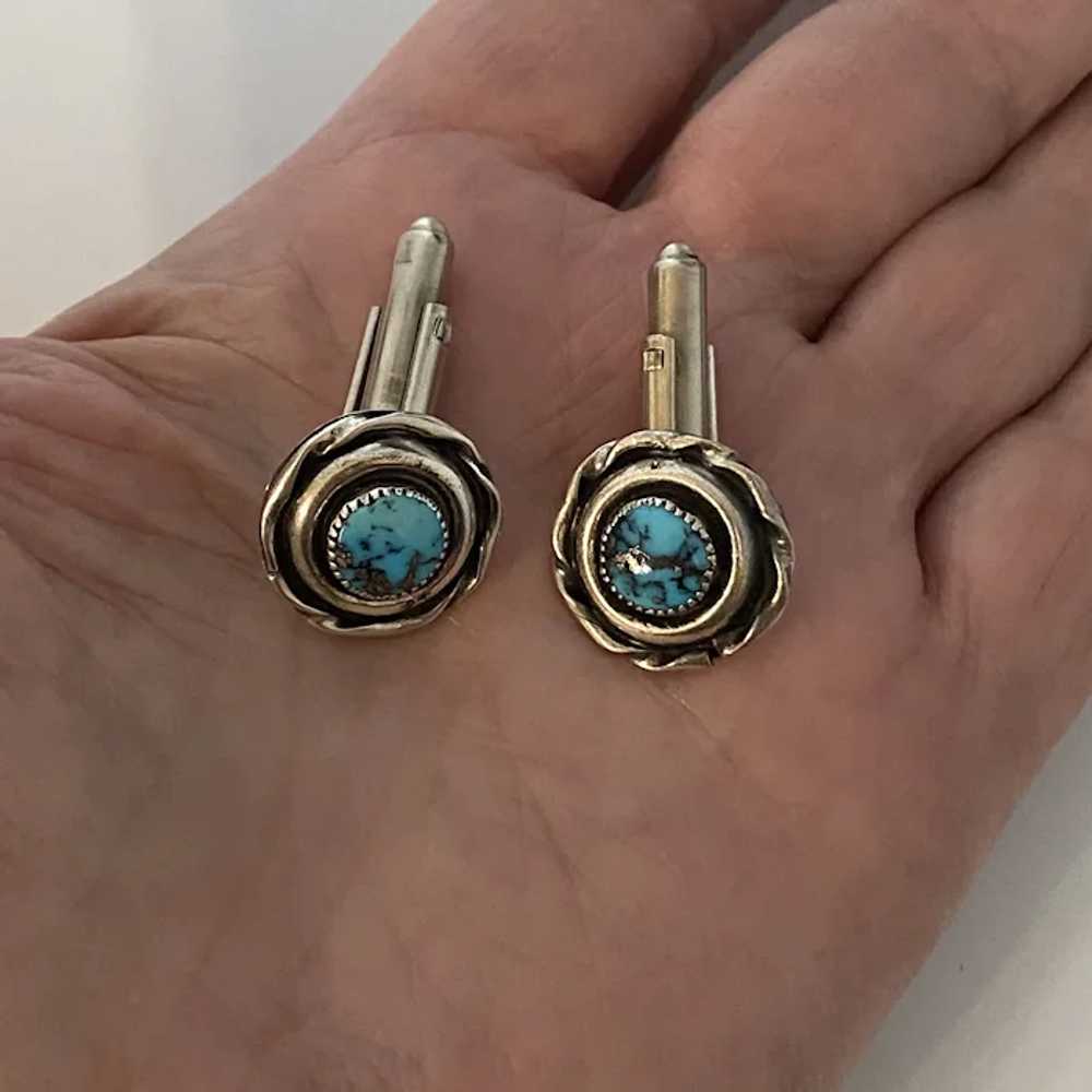 Native American Sterling and Turquoise Cufflinks - image 2