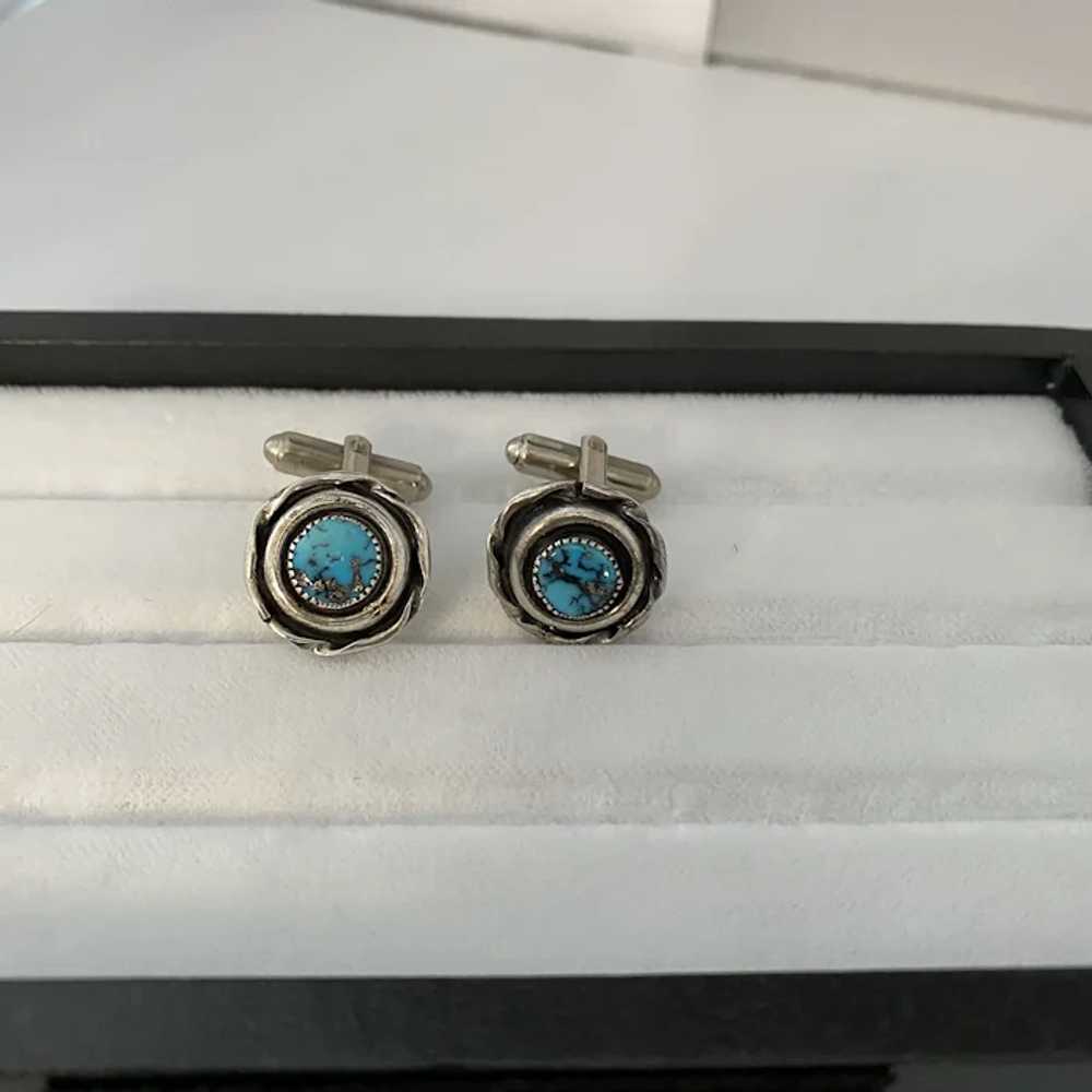 Native American Sterling and Turquoise Cufflinks - image 3