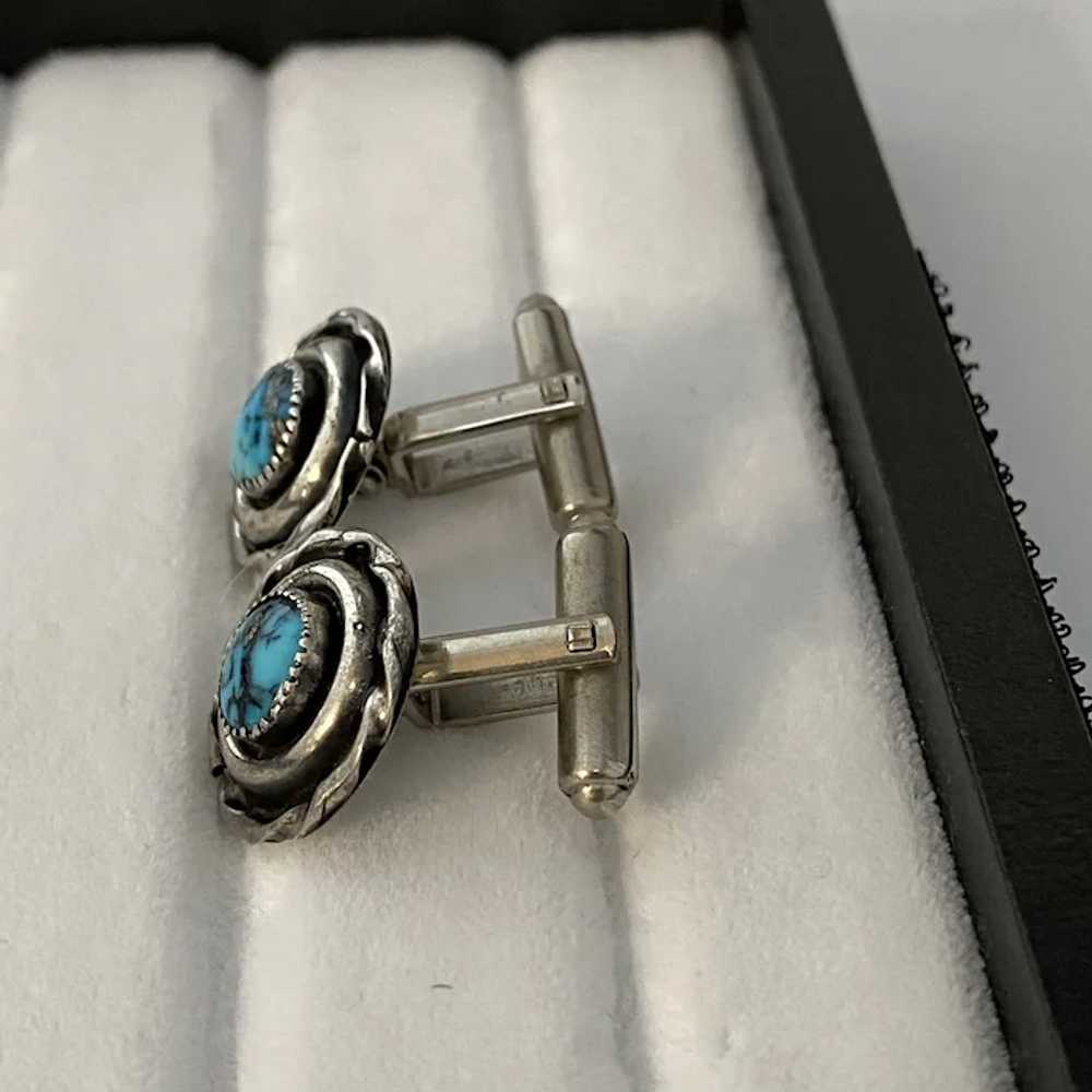 Native American Sterling and Turquoise Cufflinks - image 4