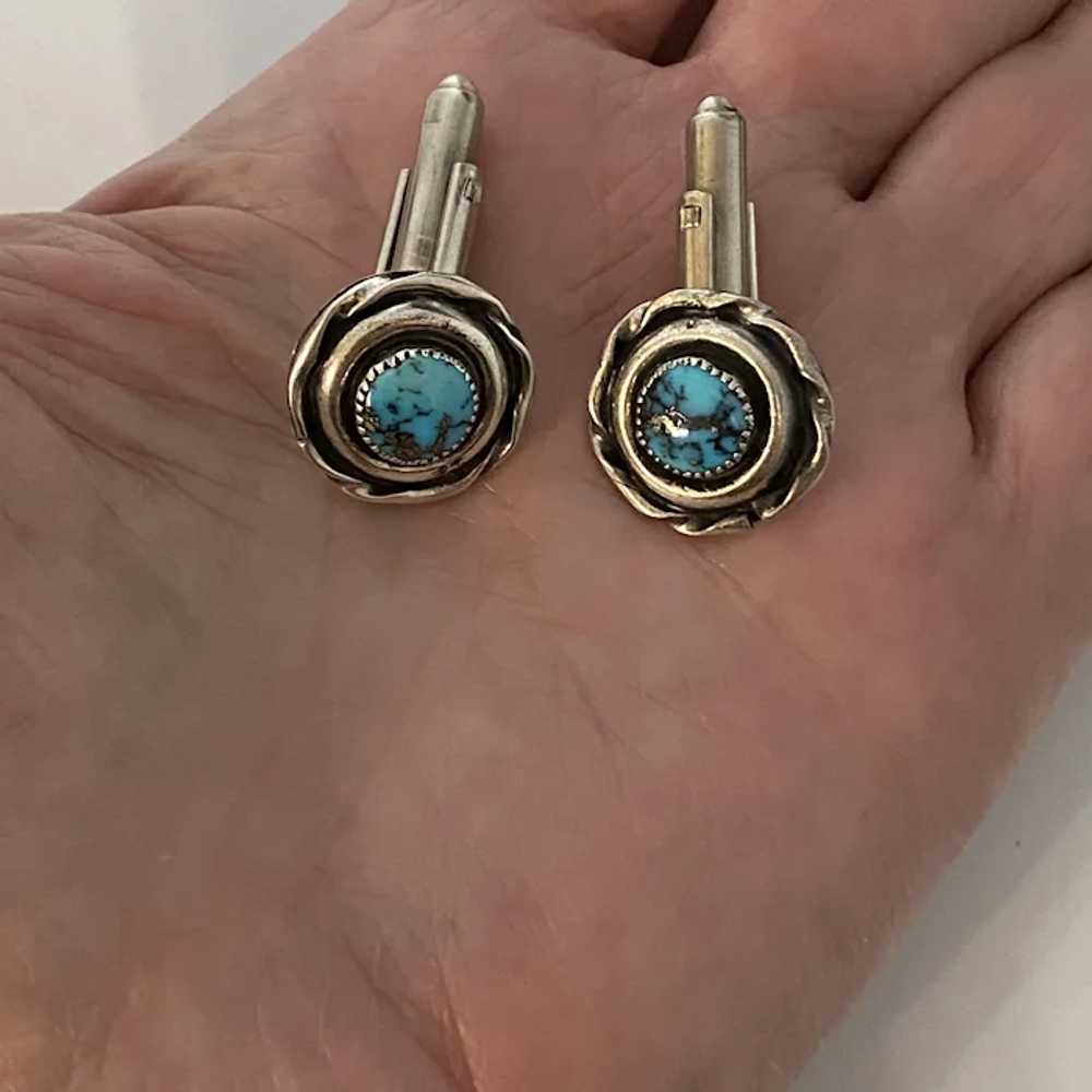 Native American Sterling and Turquoise Cufflinks - image 8