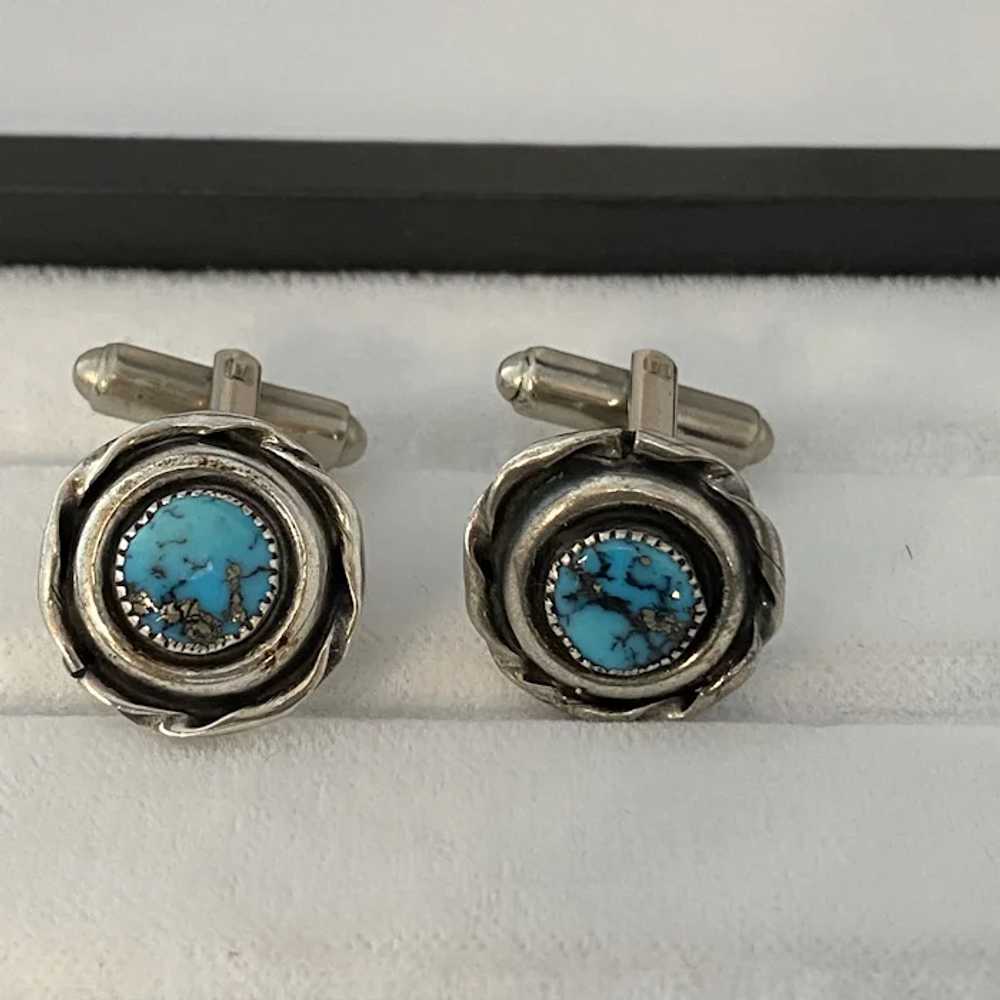 Native American Sterling and Turquoise Cufflinks - image 9