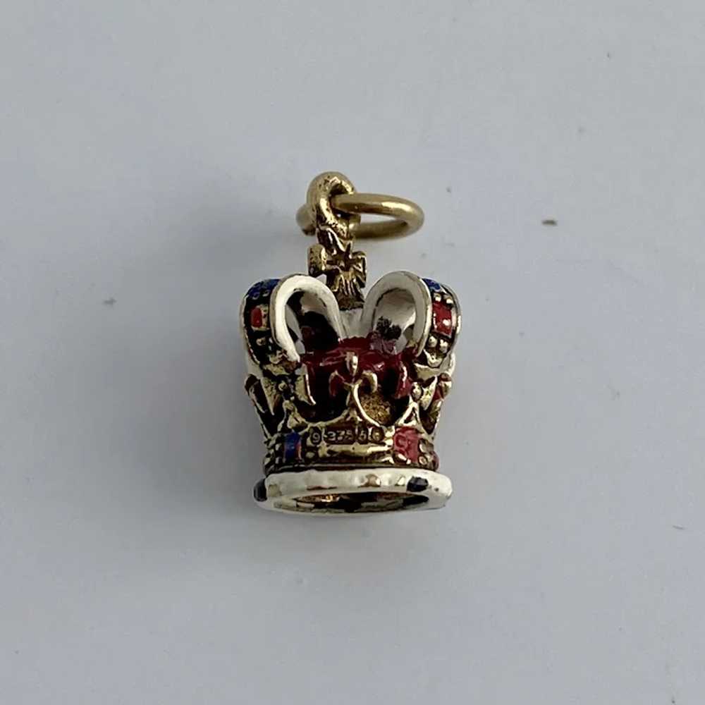 English Crown Charm Enameled 9k gold - image 10