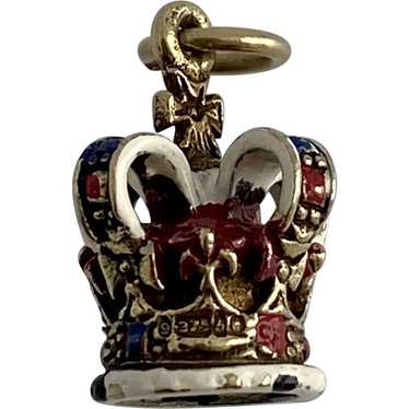 English Crown Charm Enameled 9k gold - image 1