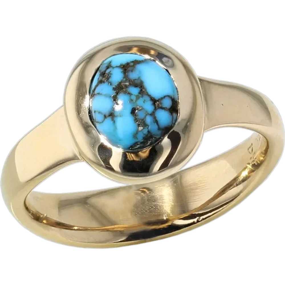 Yellow Gold “Spiderweb” Turquoise Ring - image 1