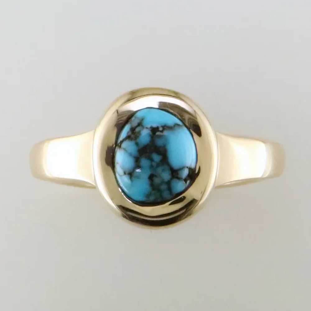 Yellow Gold “Spiderweb” Turquoise Ring - image 3