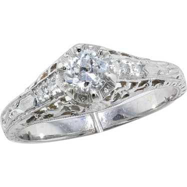 White Gold Diamond Filigree Ring - image 1
