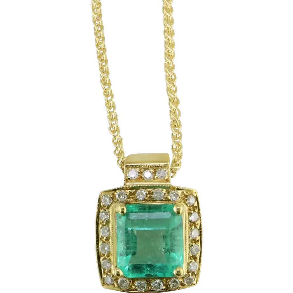 18K Yellow Gold Emerald & Diamond Pendant - image 1