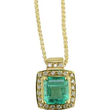 18K Yellow Gold Emerald & Diamond Pendant - image 1