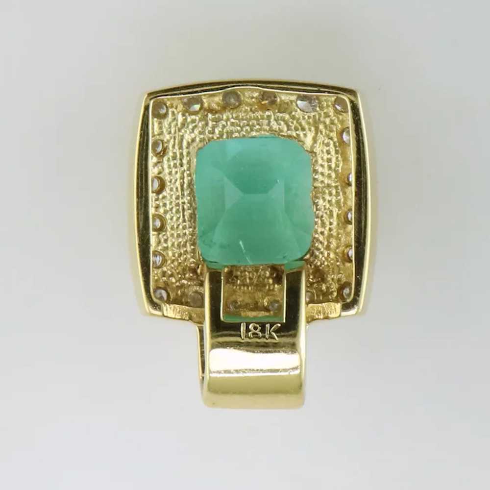 18K Yellow Gold Emerald & Diamond Pendant - image 2