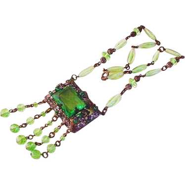 Brass and Green Glass Necklace - image 1