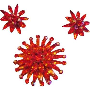 Vibrant Orange Burst Rhinestone Pin / Pendant and 