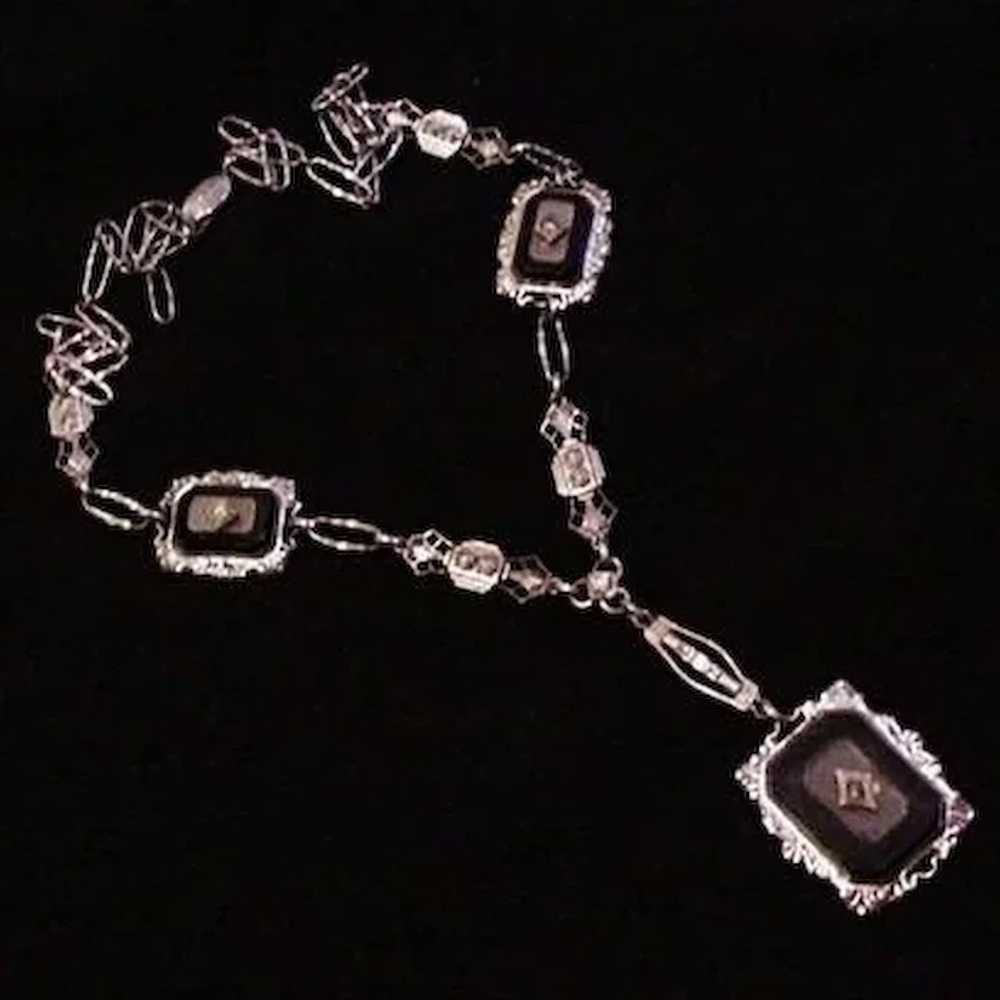 Art Deco Sterling Silver Rhinestone Vintage Neckl… - image 2