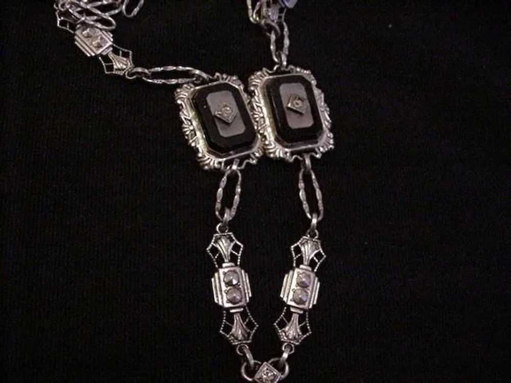 Art Deco Sterling Silver Rhinestone Vintage Neckl… - image 5