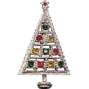 Rhinestone Christmas Tree Pin - image 1