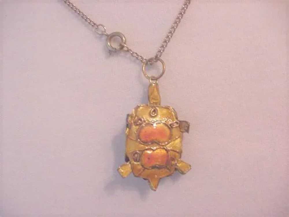 Vintage Chinese Enamel Turtle Necklace - image 2