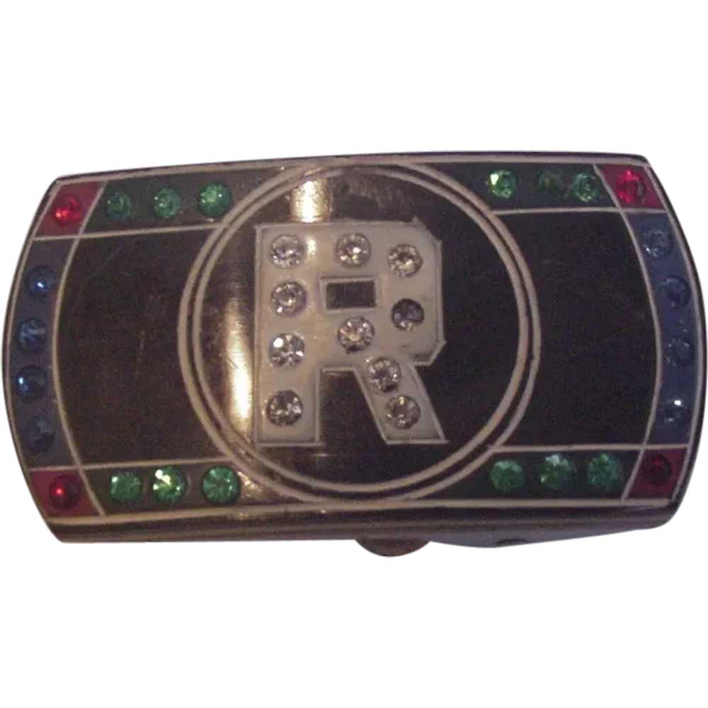 Old Celluloid and Rhinestone Belt Buckle - image 1
