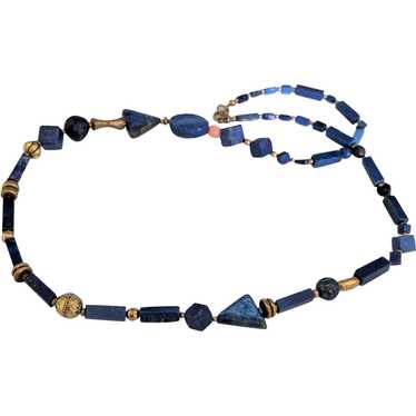 Lapis Lazuli and Coral Asymmetrical  Necklace - image 1