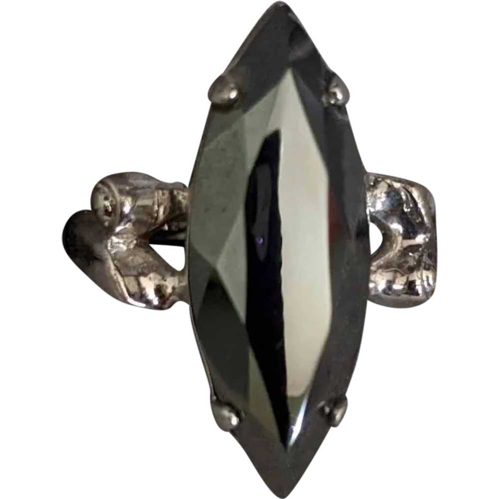 Mid-Century Sterling Silver Hematite Ring - image 1