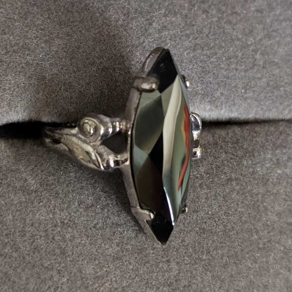 Mid-Century Sterling Silver Hematite Ring - image 2