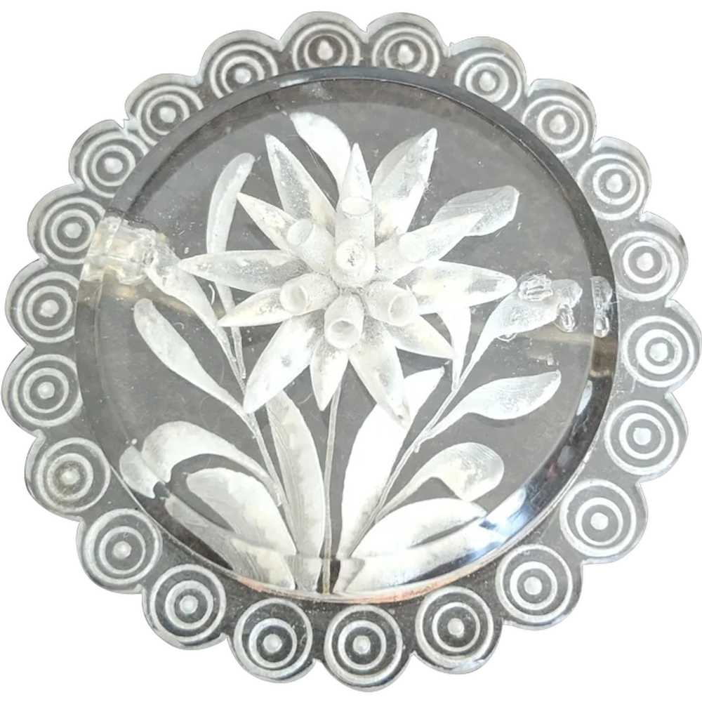 Clear Carved Lucite Edelweis Pin - image 1