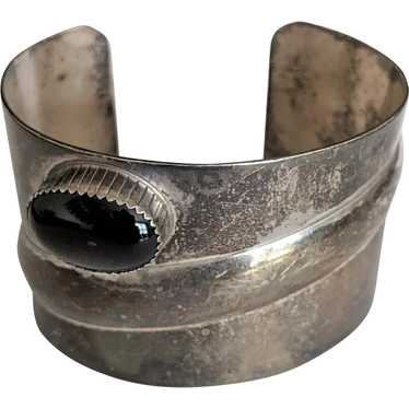 Mid-Century Sterling Silver Black Onyx Bracelet - image 1